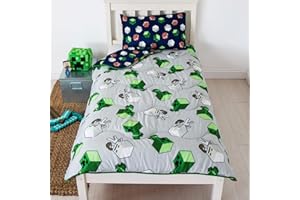 ‎REST EASY SLEEP BETTER Rest Easy Einzelbett-Bettwäsche, pflegefrei, wendbar, Decken- und Kissenbezug, waschbar, perfekt für Reisen und Übernachtungen, Minecraft 10,5 Tog