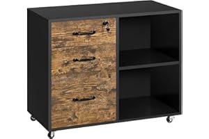 Yaheetech Armadietto Portadocumenti Schedario da Ufficio in Legno con 3 Cassetti Mobile Porta Stampante con Scomparti Mobiletto da Archivio con Ruote 80 x 40 x 65,5 cm Marrone e nero