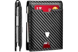 Tomylv Mens Wallets Slim RFID Blocking Carbon Fiber Leather Wallets Mens with up to 13 Credit Card Holder, Strong Money Clip & ID Window Minimalist Bi-Fold Wallets for Men UK with Gift Box - Black