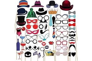 SacJkt Fotobox Accessoires, Party Foto Requisiten, 58PCS Foto Verkleidung mit Sticks und Stickern, Fotobox Zubehör Foto Requisite Kit für Erwachsene und Kinder, Hochzeit Geburtstag Party