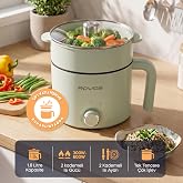 Pikas ROVOS RV-5100 Elektrikli Mini Tencere 1,8 L, Buharlı Pişirme Aparatlı, Yapışmaz Tencere, Ramen, Makarna, &Ccedil;orba ve Yemek