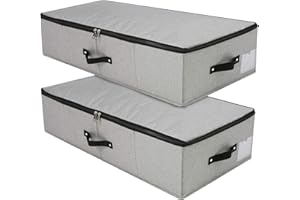 Omygarden Caja de almacenamiento plegable para debajo de la cama, gris oscuro, 2 unidades, 74.5×38×18cm, plástico minimalista, con cremallera, 2 compartimentos, resistente al agua