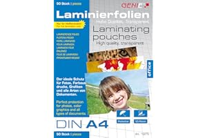 Genie 10275 Pack de 50 pochettes à plastifier 125 microns pour format jusque A4, compatibles avec toutes les plastifieuses thermiques