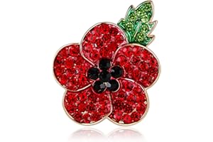 YUEBAOWAN Poppy Badges and Pins 2025: Enamel Poppy Pin Badge, Red Poppy Brooch Ribbon Flower Green Leaf Lest We Forget Remembrance Day Gift
