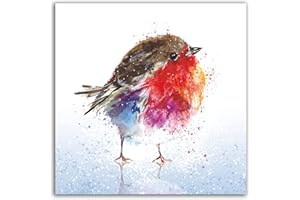 The Heritage Press 'Fluffy Robin on Ice' Christmas Cards Multipack - Size 150x150 - for Family and Friends - Made in UK - Pack of 8 - Inside message reads 'Happy Christmas'