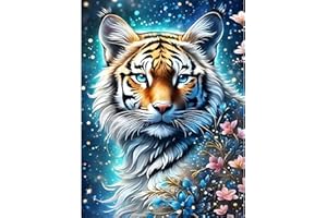 TOSTOG Diamond Painting Kit pour Adulte Débutant,Tigre et Fleur 5D Diamant Painting Images Ronde Diamond Peinture Diamant Adulte,Cristal Débutant Art Set pour Décoration Murale Maison 30x40cm