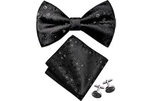 Gusleson Mens Floral Bow Tie Handkerchief Jacquard Woven Adjustable Pre-Tied Bowties Pocket Square Cufflinks Set