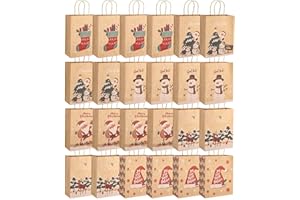 SOBEAU 24 sztuki świątecznych toreb na prezenty, papierowe torby świąteczne, papierowe torby na prezenty z uchwytem, świąteczne opakowania na prezenty na przyjęcia