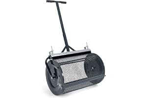 ARTEMIS 61 cm kompost- och torvmossspridare – premium kraftig gräsmattsöverklädningsrulle med anti-clog mesh rensningssystem, 79 l kapacitet, justerbart handtag