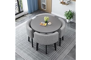 QTQHOME Round/Square Dining table Set with Chairs, Modern Conference Table and 4 Chairs Set, Reception Table and Chair Combination,Wooden Kitchen Table Set for 4 for Living Room Dining Room(80cm(31.5in), L)