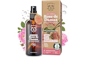 BIONOBLE Eau de Rose Bio - Tonifie, Apaise, Redonne Éclat - Hydrolat 100% d'Origine Naturelle, Sans Alcool - Eau de Rose Visage, Cheveux, Contour des Yeux - Rose Water Spray avec Flacon Verre - 100ml