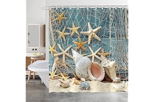 Minicoco Shower Curtain Mould Proof Mildew Resistant Bathroom Shower Curtains Waterproof Shower Curtain 100% Polyester Garden Shower Curtains with 12 Hooks, 180 x 180 cm (Ocean)