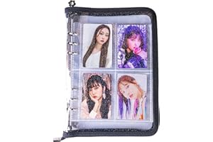 WITHYU Kpop uchwyt na karty fotograficzne, książka z 30 stronami uzupełniającymi z 4 przegródkami, A5, 6 segregatorów pierścieniowych, 2,5 x 3,5, segregator z zamkiem błyskawicznym, etui na karty
