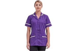Fashion Link Women's Tunic Healthcare Dress|Round Collar Uniform Maid Housekeeper Beauty Uniform |Nurses Uniform Maid Dresses with Highlighted Trimming 8 to 26 Sizes (Bottle Green)
