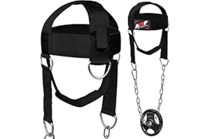 AQF Harnais Réglable Pour La Tête, Ceinture De Musculation Pour Le Cou Avec Fixation Par Anneau En D Et Chaîne En Acier, Pour La Musculation, Le Fitness, L'haltérophilie, Taille Unique