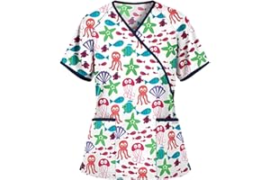 Sizoer Enfermera Casaca Mujer Manga Corta Cuello En V Bata Blanca De Laboratorio Confortable Bata Estetica Mujer Profesional Blusa Mujer con Bolsillos Camisetas De Manga Larga para Mujer