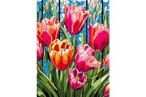 AIRDEA Tulips Flowers Stained Glass Paint by Numbers Adult, Paint by Number Kits on Canvas with Brushes, Oil Hand Painting Art Crafts Kits for Adults, Home Decor 30x40CM