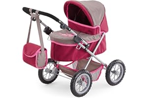 Bayer Design 13078AA Carrozzina per Bambole Trendy, Passeggino per Bambole, Giocattolo, pieghevole, regolabile in altezza con borsa, grigio, rosa con fata