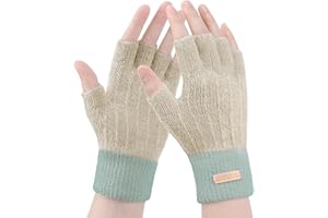 Gebell Guanti Donna Invernali - Guanti Senza Dita Donna, Guanti Mezze Dita Ragazze Invernali Corti Caldi in Maglia per Touch Screen Computer Sport Lavoro