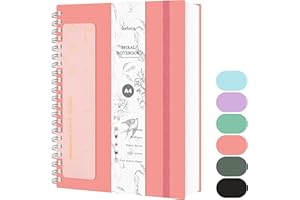 Qefuna Cuaderno de Puntos A4,Bullet Dot Journal,Cuaderno de Espiral de 300 Páginas,Papel Antitinta de 100 g/M²,Tapa Dura de PVC,con Regla,Bolsillos Ampliables,Bandas Elásticas,21x 28 cm - Rosa