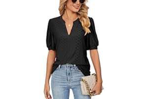 DECORIE T Shirt Donna Estive con Scollo a V e Balze Manica Corta Magliette Donna Elegante Rilassato Bluse e Camicie da Donna