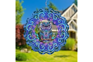 YATOSEEN Campanelli Eolici Rotanti in Metallo con Gufo - Regali Decorativi con Girandola a Vento da 12 Pollici, Decorazioni da Appendere per Interni ed Esterni per Giardino, Patio, Cortile o Portico