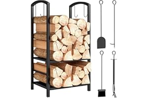 Outsunny Portalegna Elegante in Metallo Su 2 Livelli Con 4 Utensili da Camino Robusto e di Qualità 40x30x74.5cm Nero