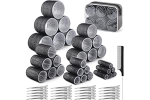 BELICOO 60 PCS Hair Rollers with Clips, 5 Sizes(60/48/36/25/15mm) Velcro Rollers with 28 Metal Clips, Perfect for Long Medium Short Thick Hair (Black)