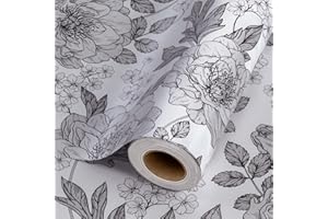 Wikadlik Rotolo di carta da regalo con fiori, 43 cm x 10 m, colore bianco e nero perlato, carta da imballaggio spessa, per matrimoni, anniversari, feste, compleanni