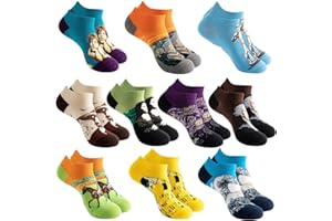 Sunvivid 10 Paia Calzini Donna Cotone Fantasia Calze Divertenti Colorato Con Frutta Cibo Animali Dipinti Modello Casual Calze Corte per Donne e Ragazze (Misurare: 35-42)