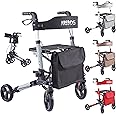 Arebos Lightweight rollator | Aluminum | 6-Way Height Adjustable | Comfortable seat | Cane Holder | Removable Shopping Bag | Foldable | Ready for immediate use | Black