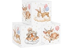 Clastyle Lot de 3 Boite Rangement Tissu Enfant Animaux Rêve Cube de Rangement Pliable Garçons Filles Panier Kallax pour Salle de Bain,Tigre,30x30x30 cm