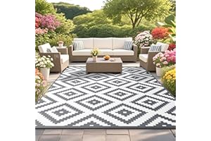Habaylin Outdoor Rug for Patios Waterproof, Reversible Large Garden Rug, Foldable Outdoor Carpet Mat, Lightweight Plastic Area Patio Rugs for Decking RV Backyard Balcony Camping 150x240 cm