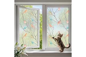Qualsen Vinilos para Cristales, Lámina Privacidad Ventana Decorativa con Estampado de pájaros, Vinilo Ventana Privacidad Extraíble, Vinilo Cristal Anti-UV, para el hogar y la Oficina (44.3 x 200 cm)
