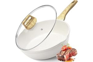 GiPP Padella Antiaderente, Padella In Granito Da 2.6l Con Coperchio, Beccuccio E Manico Raffreddato, Padell Antiaderente Non Tossica, Pentola Per Induzione, Senza Pfoa (Bianco, 24cm)