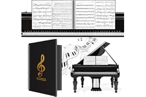 Irich Carpeta de notas musicales A4, carpeta de 15 bolsillos/60 páginas para partituras, impermeable y plegable, carpeta de notas desplegable en negro, carpeta de registro para documentos, papel