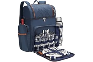 TWENTYNEXT Picnic Backpack for 4, Picnic Basket Set, Leakproof Picnic Bag, Beach Cooler Backpack with Insulated Cooler Wine Pouch,Picnic Blanket, Double Deck Picnic Backpack for Beach,Camping,Park (Navyblue)
