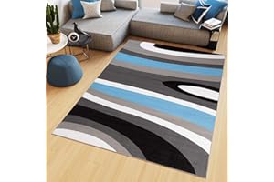 ‎TAPISO TAPISO Maya Teppich Kurzflor Modern Streifen Gestreift Design Grau Schwarz Weiß Blau Wohnzimmer Schlafzimmer Büro ÖKOTEX 130 x 190 cm