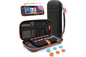 TRANSNOVO Étui de Protection avec Verre Trempé pour Nintendo Switch 2 Console (2025), Housse Pochette de Transport Rigide Portable avec 12 Cartes de Jeux, Support pour Switch 2 Accessories, Noir