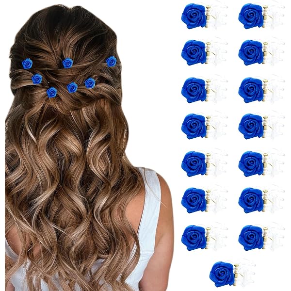 40 Stück Blumen-Haarnadeln Mit Strass, Weiß/blau – Haarspangen Für Hochzeit, Party Oder Brautschmuck