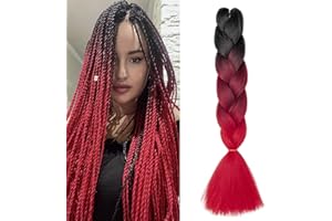 Dcbaboo Braids Extensions Kunsthaar zum Einflechten 1 Stücke Ombre Braiding Hair Kanekalon Haare zum Einflechten Haarverlängerung Zöpfe Afro Crochet Box Braids Flechten 100g, Schwarz & Weinrot & Rot