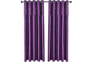 CHARKHAH Crushed Velvet Faux Silk Curtains for Bedroom Living Room Elegant and Silky Blackout Fabric Pair of Fully Lined Door Curtain with Eyelet Rings (Purple, 46" Wide x 54" Drop)