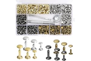 ELITEMILL Leder Nieten, 480 Sets Nieten für Leder Rivet Einzelne Cap Metallnieten Rohr mit 3 Stück Fixierung Werkzeug, 3 Größe Hohlnieten für DIY Leder Handwerk Tasche Gürtel Reparatur (480PC)