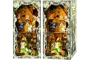 MAKEASY Book Nook Kit with LED Lights, 3D Wooden Puzzle DIY Miniature House Kit for Adults to Build, Creative Bookshelf Insert Decor, Unique Gift for Book Lovers (Secret World of the Forest)