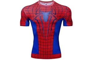 MYYLY T-Shirt Compressione Uomo Manica Corta Abbigliamento Sportivo Ad Asciugatura Rapida Jogging Maglietta Maniche Corte Fitness T-Shirt Supereroe Adulti,Red-L (165~175CM)