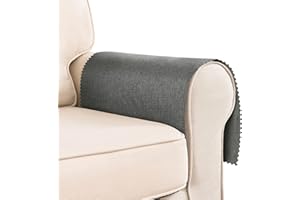 Hokibero Grey Armchair Cover for Arms Sofa Arm Protector Covers Armrest Slipcover for Recliner Chair Linen Armrest Cover for Living Room Couch Sofa Arm Covers, Set of 2, Scalloped Edge