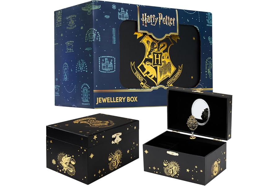 Harry Potter Musical Jewellery Storage Box for Girls with Spinning Hogwarts Crest Jewel Storage Kids, Gifts