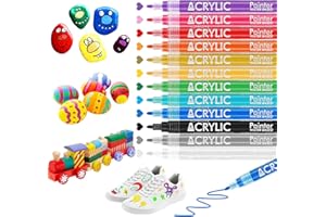 GILOTY Pennarello Indelebile a Vernice Acrilica, 12 Colori Marcatore Acrilico Waterproof Pennarelli Pittura Set Regalo per Ceramica, Stoffa, Tessuti, Plastica, Vetro, Metallo, Legno,Tela, Carta, DIY
