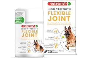 Vetzyme High Strength Flexible Joint Supplements for Senior Dogs (30 Tablets) - Hip and Joint Care with Chondroitin and Glucosamine, Tasty Chicken Flavour