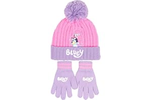 Bluey Winter Hat & Gloves Set Knitted Warm Beanie for Girls age 2-7 Years Cold Weather Accessories Gift for Girls